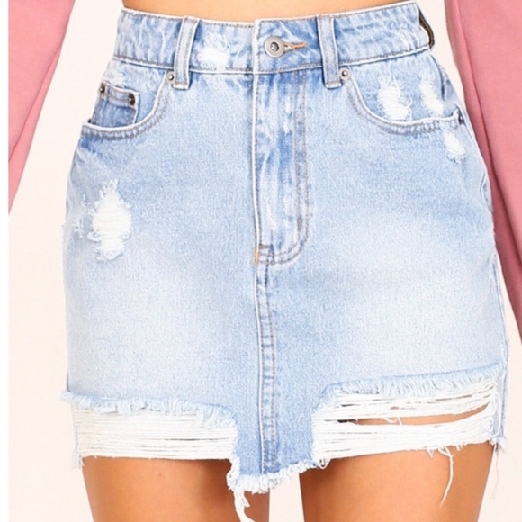 Showpo. Dresses & Skirts - Showpo Denim Destroyed Mini Skirt